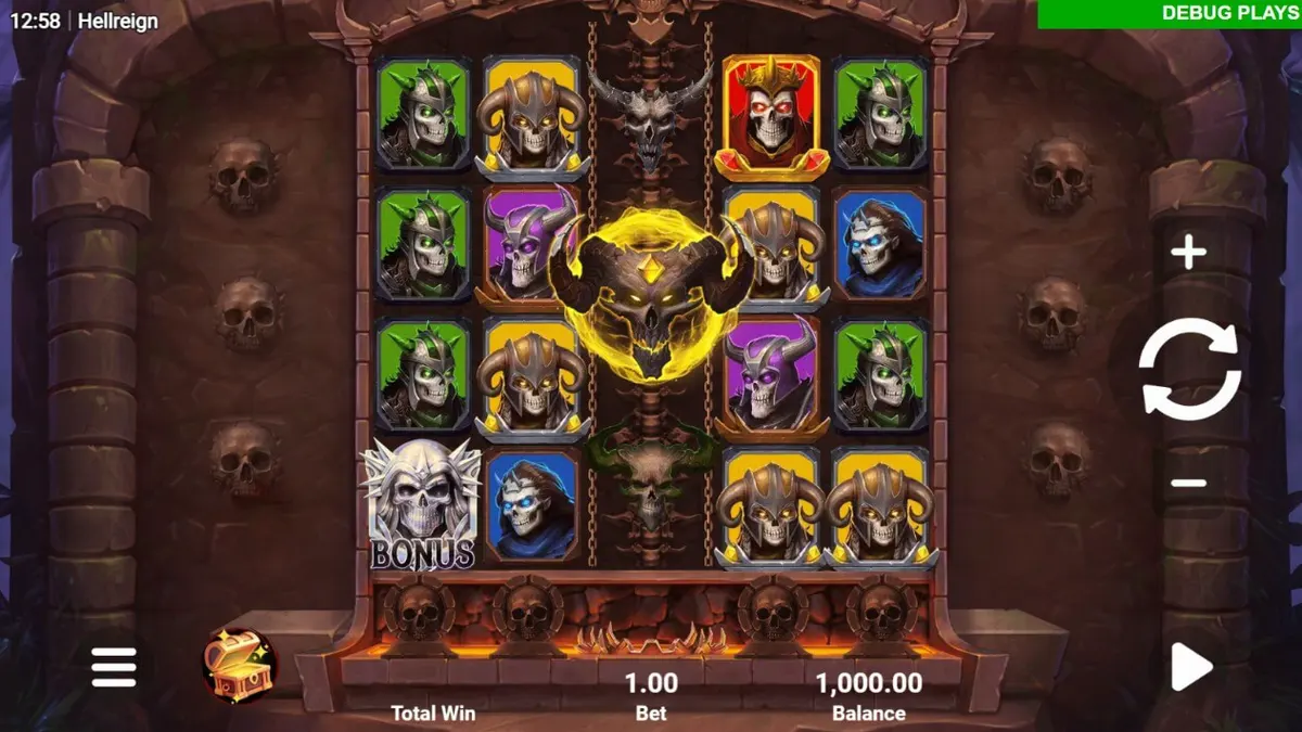 Tampilan visual slot Hellreign Scatter Magnet dengan tema neraka dan iblis